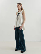someonesometimes Versatile Ruffle Trim Slim Fit Viscose Blend Women In Cloud Blue Ivory Camisole