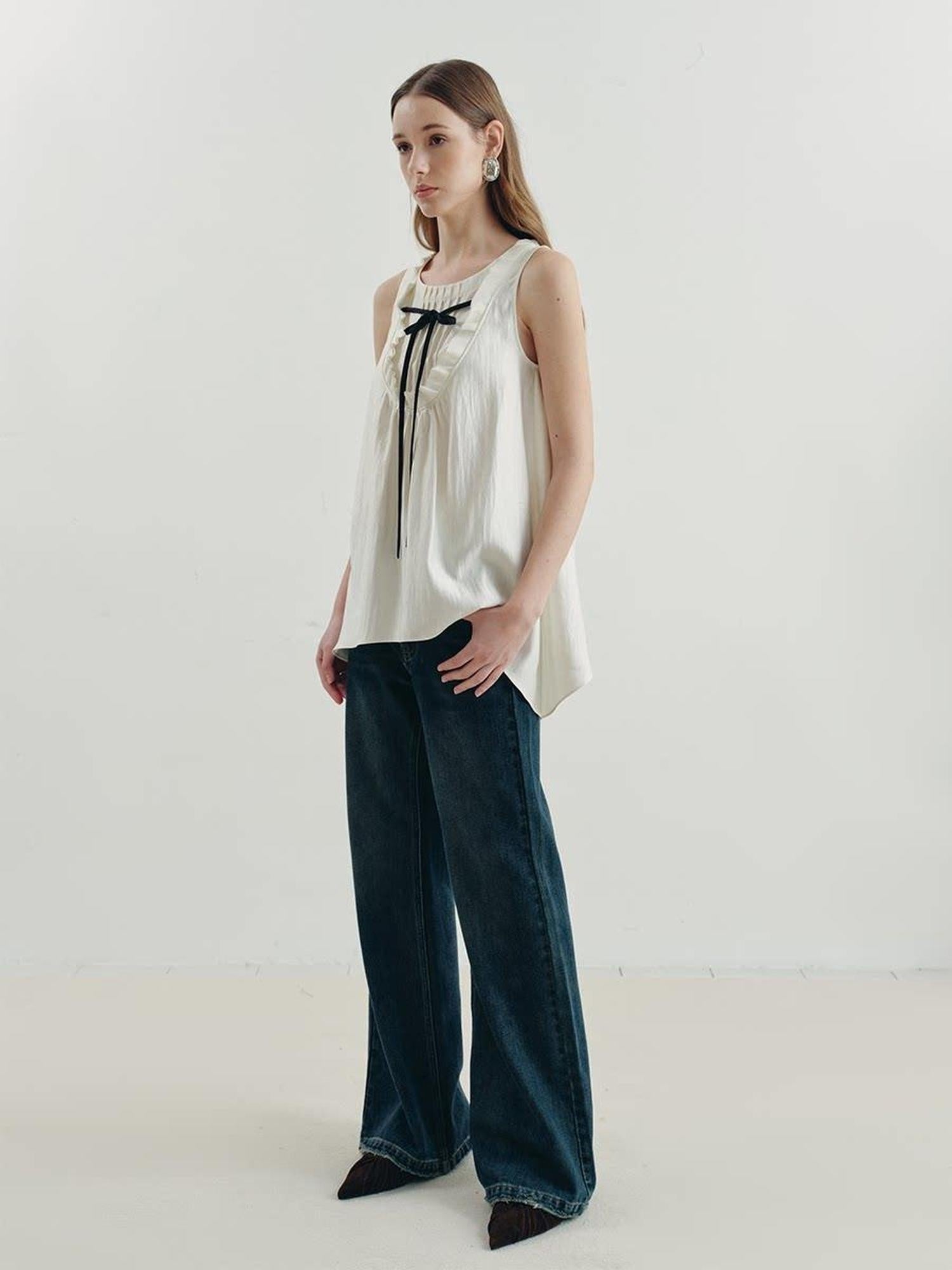 someonesometimes Versatile Ruffle Trim Slim Fit Viscose Blend Women In Cloud Blue Ivory Camisole
