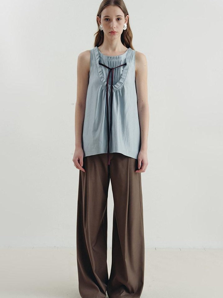 someonesometimes Versatile Ruffle Trim Slim Fit Viscose Blend Women In Cloud Blue Ivory Camisole