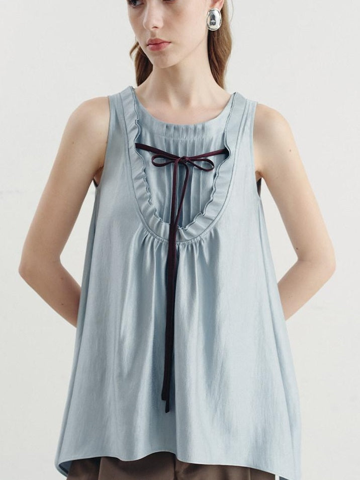 someonesometimes Versatile Ruffle Trim Slim Fit Viscose Blend Women In Cloud Blue Ivory Camisole