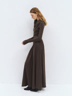 someonesometimes Viscose Blend Minimalist Long Sleeve H Cut Slim Women Travel Maxi Dresses