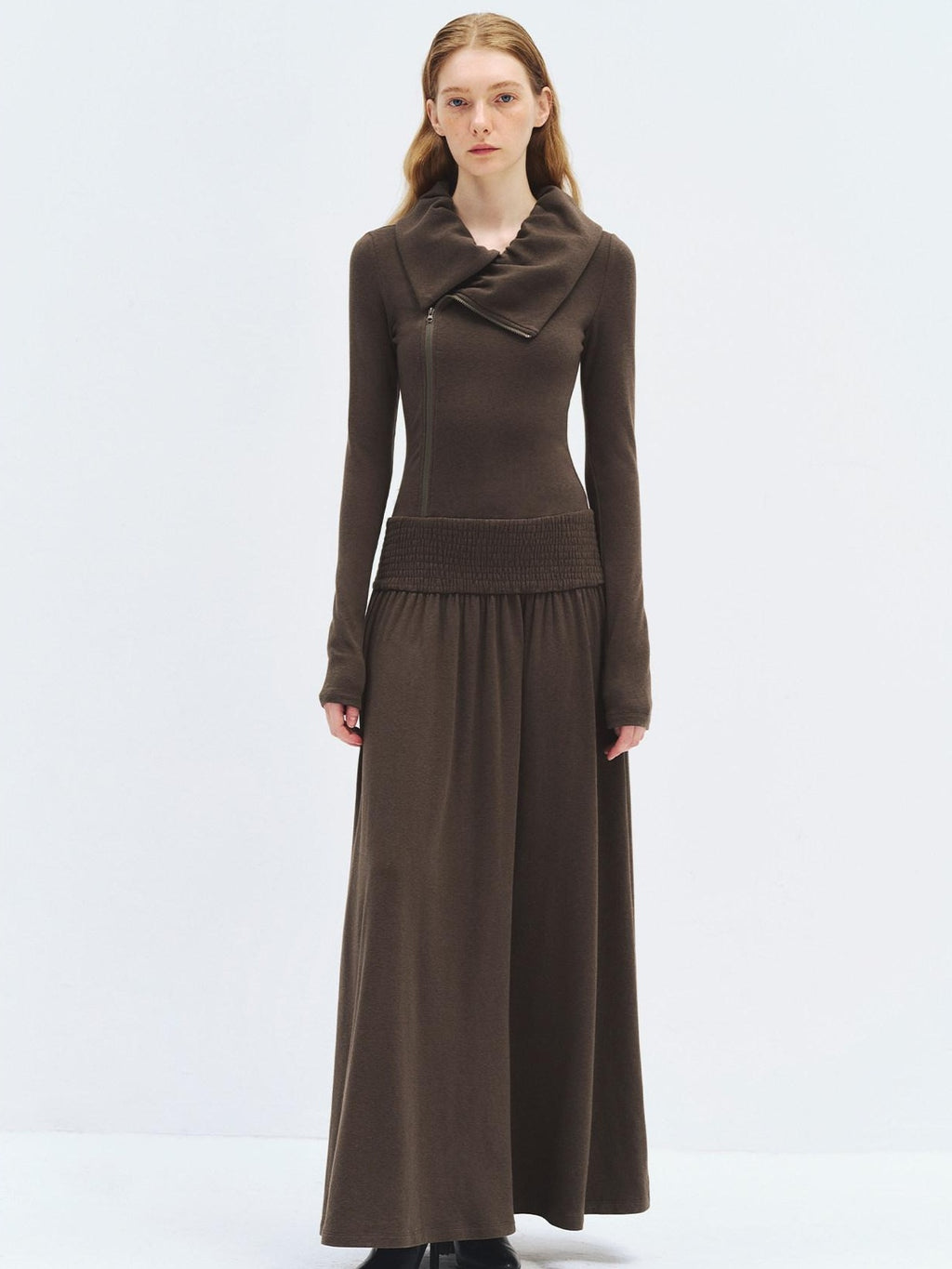 someonesometimes Viscose Blend Minimalist Long Sleeve H Cut Slim Women Travel Maxi Dresses