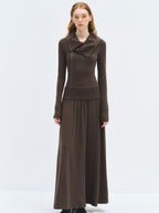 someonesometimes Viscose Blend Minimalist Long Sleeve H Cut Slim Women Travel Maxi Dresses