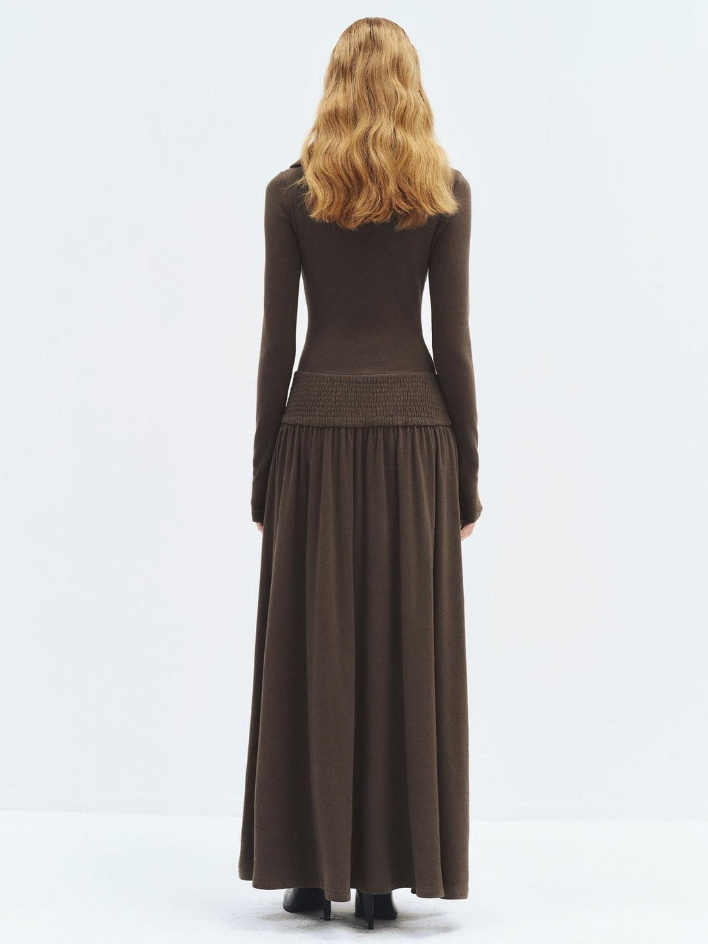 someonesometimes Viscose Blend Minimalist Long Sleeve H Cut Slim Women Travel Maxi Dresses