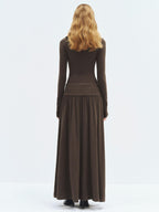 someonesometimes Viscose Blend Minimalist Long Sleeve H Cut Slim Women Travel Maxi Dresses