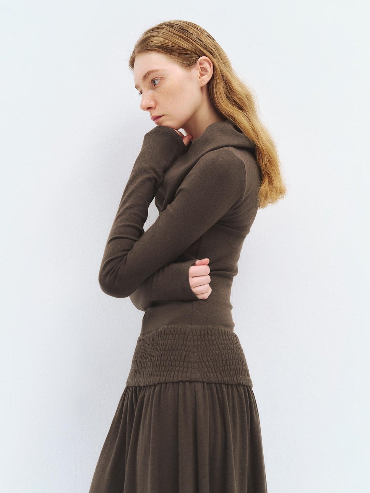 someonesometimes Viscose Blend Minimalist Long Sleeve H Cut Slim Women Travel Maxi Dresses