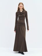 someonesometimes Viscose Blend Minimalist Long Sleeve H Cut Slim Women Travel Maxi Dresses