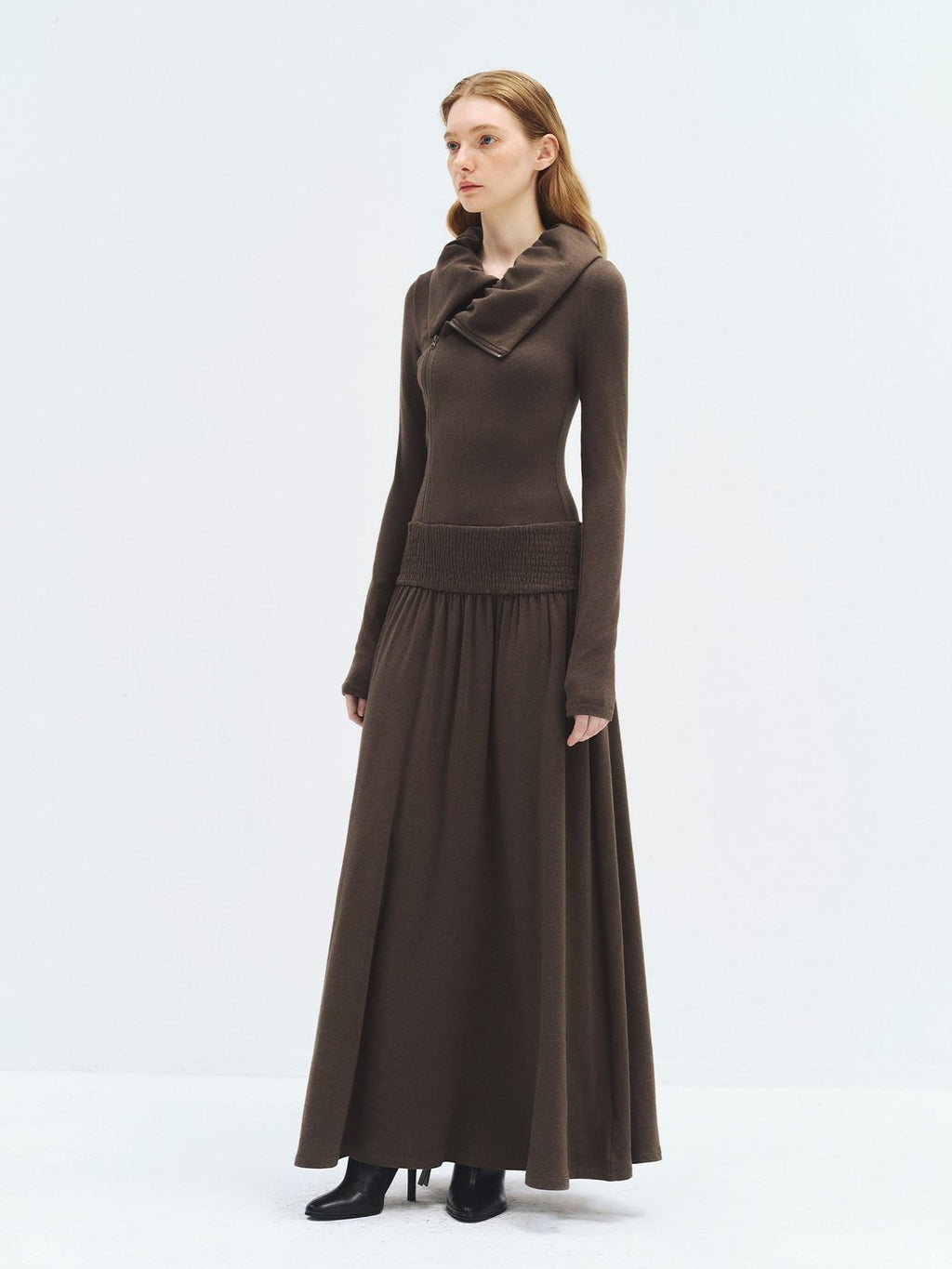 someonesometimes Viscose Blend Minimalist Long Sleeve H Cut Slim Women Travel Maxi Dresses