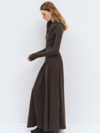 someonesometimes Viscose Blend Minimalist Long Sleeve H Cut Slim Women Travel Maxi Dresses