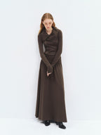 someonesometimes Viscose Blend Minimalist Long Sleeve H Cut Slim Women Travel Maxi Dresses