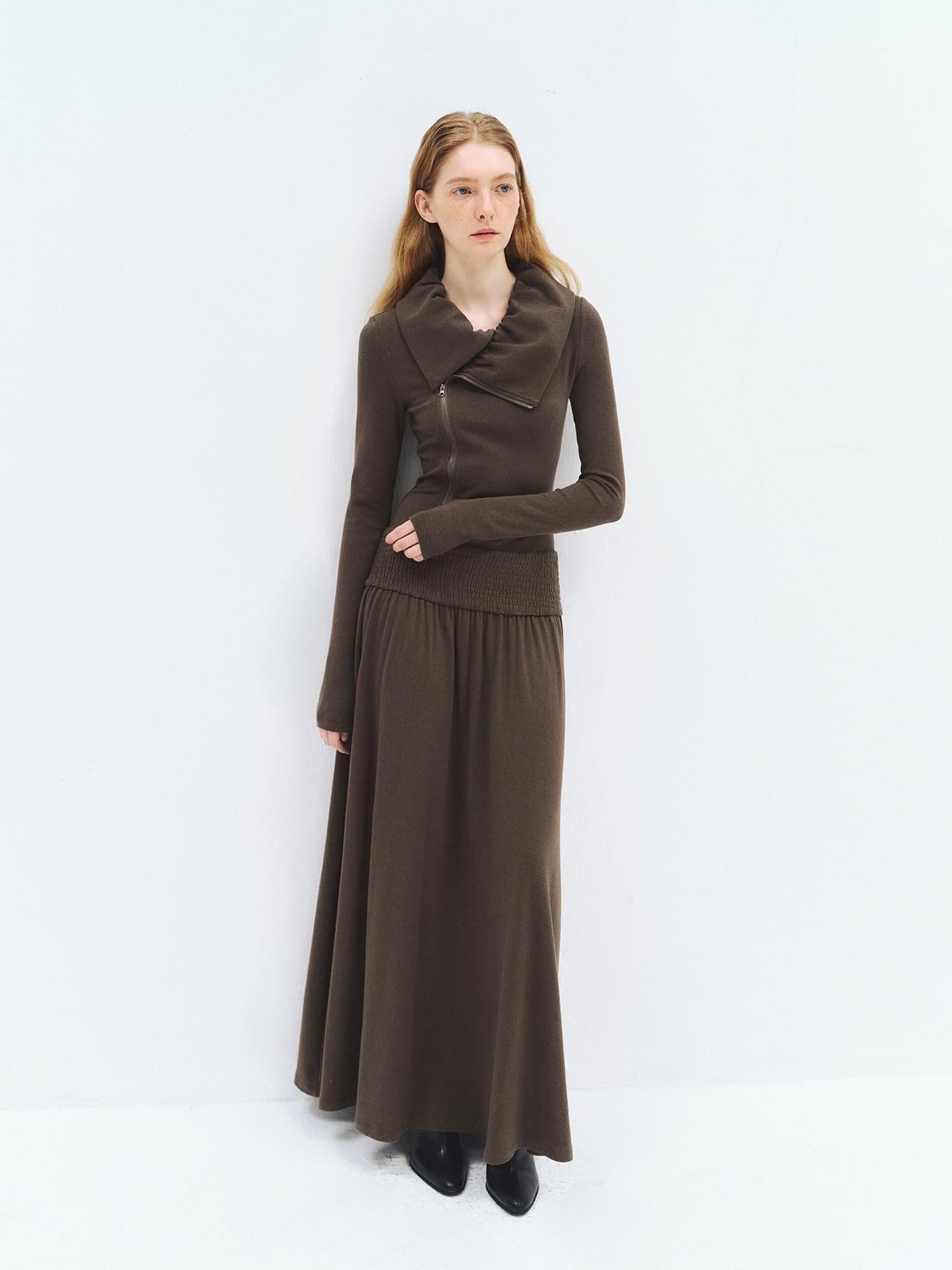 someonesometimes Viscose Blend Minimalist Long Sleeve H Cut Slim Women Travel Maxi Dresses