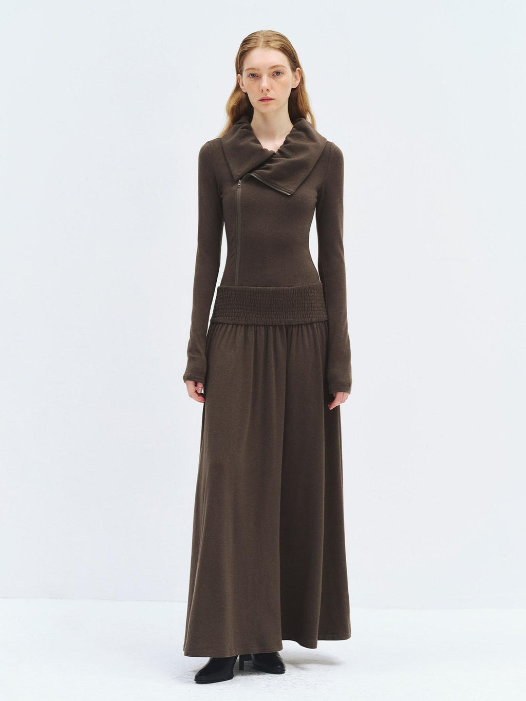 someonesometimes Viscose Blend Minimalist Long Sleeve H Cut Slim Women Travel Maxi Dresses