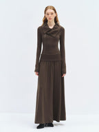 someonesometimes Viscose Blend Minimalist Long Sleeve H Cut Slim Women Travel Maxi Dresses
