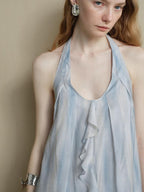 someonesometimes Viscose Blend Wavy Ruffle Relaxed Workwear Spaghetti Strap Mist Blue Camisoles