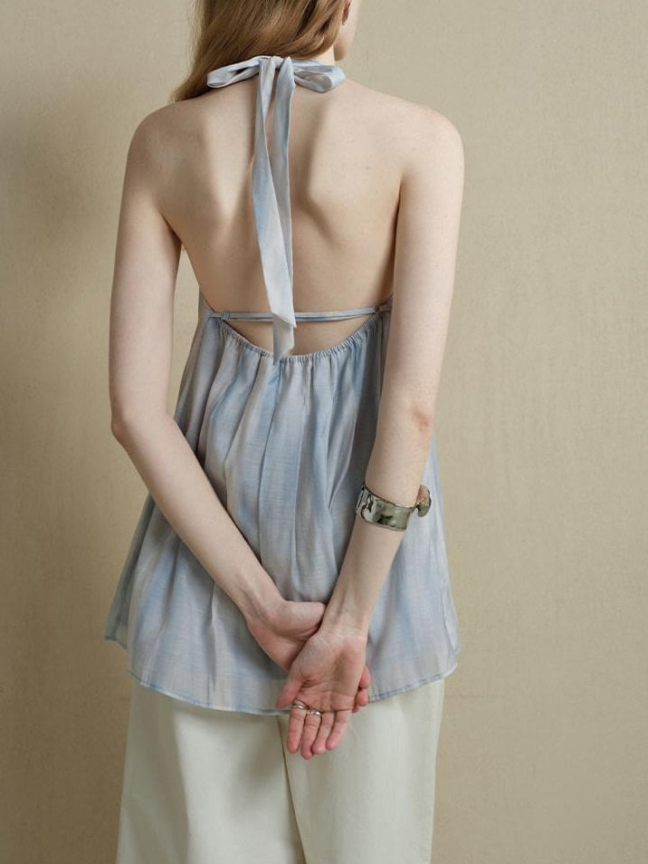 someonesometimes Viscose Blend Wavy Ruffle Relaxed Workwear Spaghetti Strap Mist Blue Camisoles