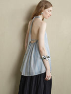 someonesometimes Viscose Blend Wavy Ruffle Relaxed Workwear Spaghetti Strap Mist Blue Camisoles