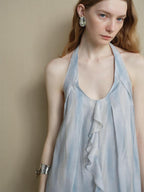 someonesometimes Viscose Blend Wavy Ruffle Relaxed Workwear Spaghetti Strap Mist Blue Camisoles