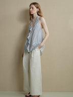 someonesometimes Viscose Blend Wavy Ruffle Relaxed Workwear Spaghetti Strap Mist Blue Camisoles