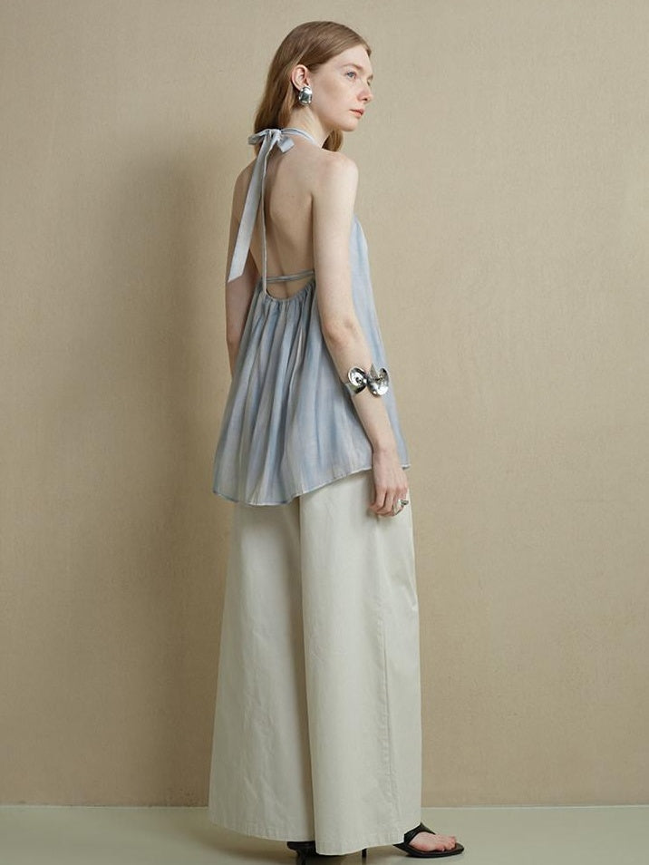 someonesometimes Viscose Blend Wavy Ruffle Relaxed Workwear Spaghetti Strap Mist Blue Camisoles