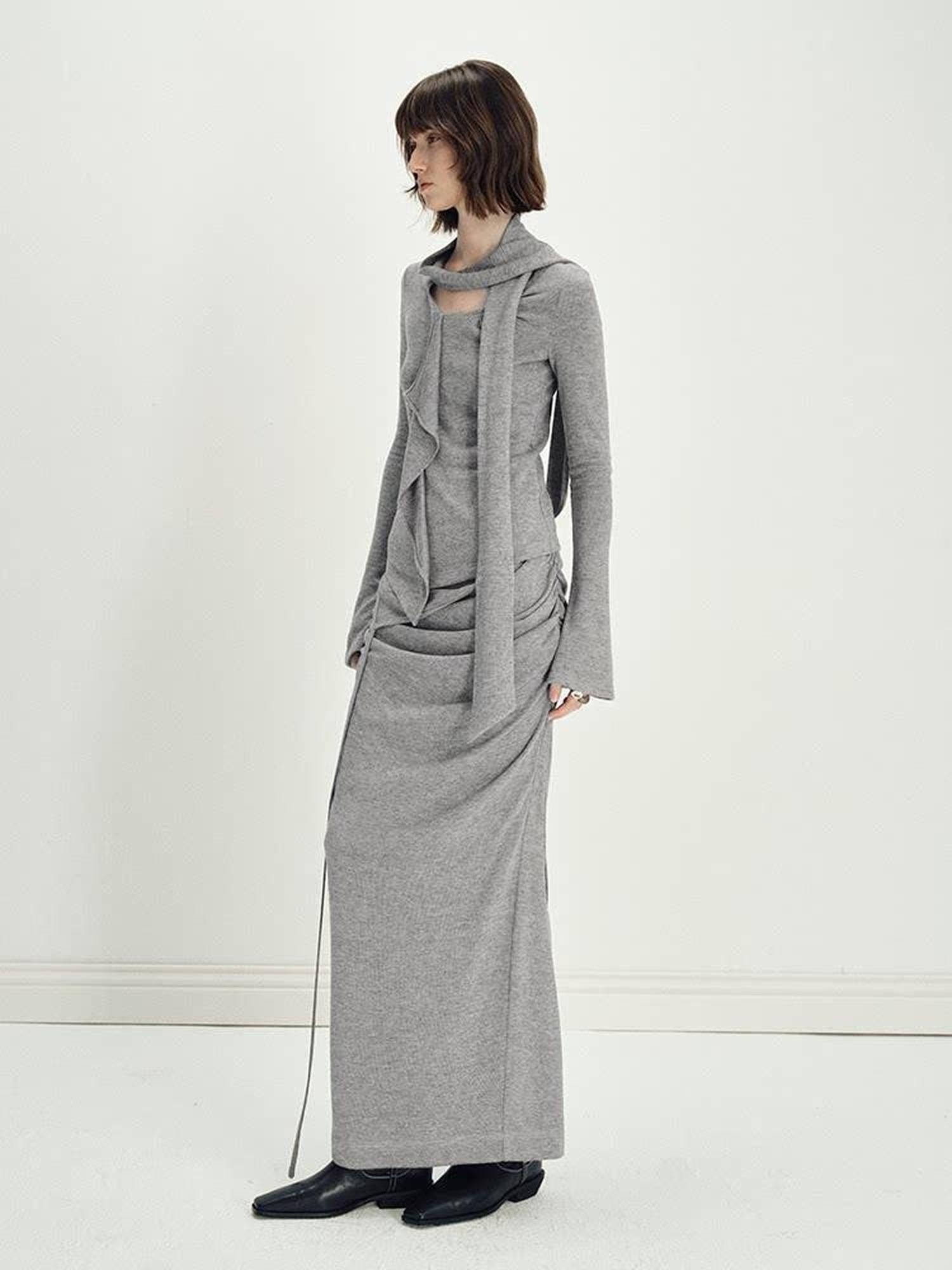 someonesometimes Viscose Knit Pullover Two Piece Heather Grey Crewneck Women Top & Skirt Sets