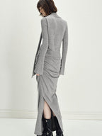 someonesometimes Viscose Knit Pullover Two Piece Heather Grey Crewneck Women Top & Skirt Sets