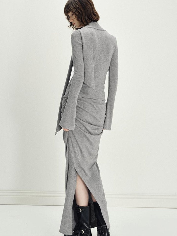 someonesometimes Viscose Knit Pullover Two Piece Heather Grey Crewneck Women Top & Skirt Sets
