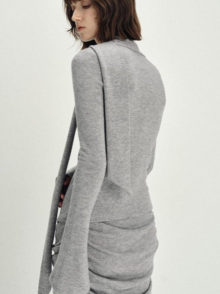 someonesometimes Viscose Knit Pullover Two Piece Heather Grey Crewneck Women Top & Skirt Sets