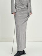 someonesometimes Viscose Knit Pullover Two Piece Heather Grey Crewneck Women Top & Skirt Sets