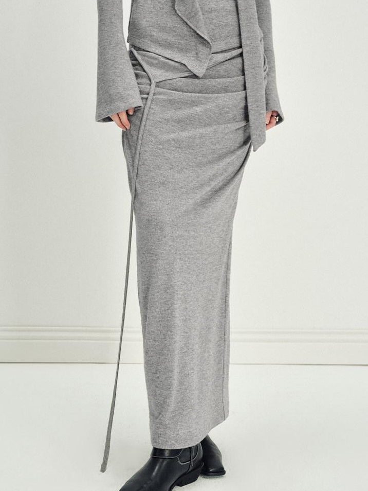 someonesometimes Viscose Knit Pullover Two Piece Heather Grey Crewneck Women Top & Skirt Sets
