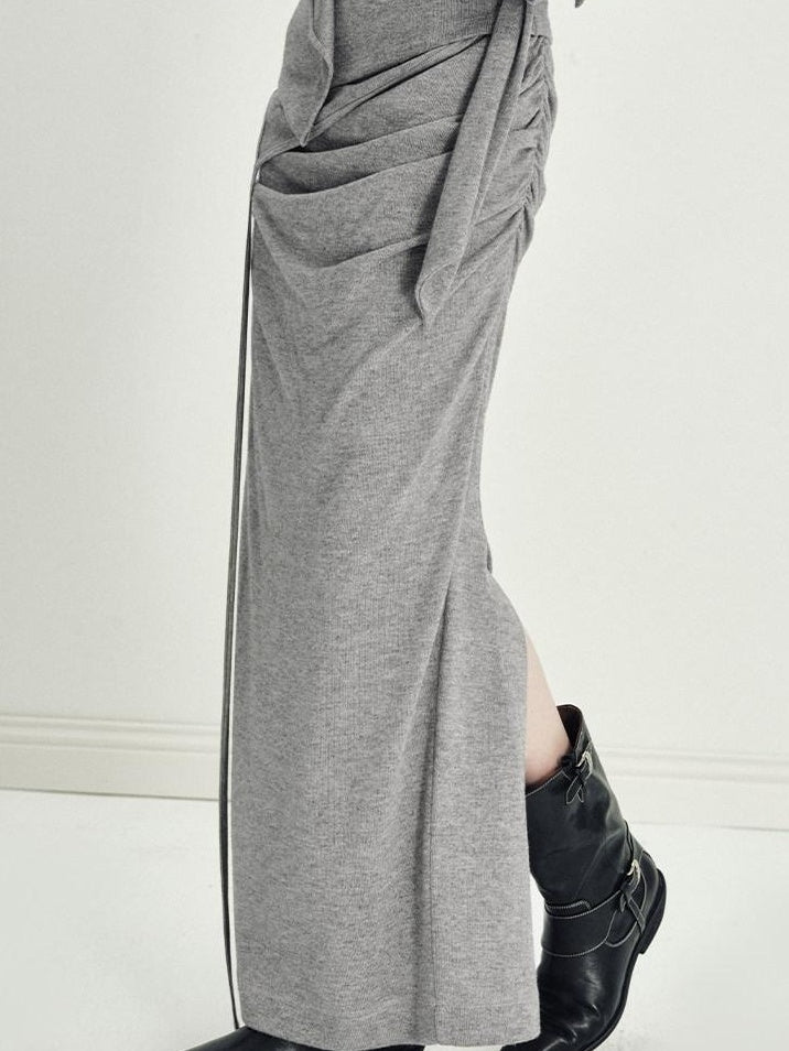 someonesometimes Viscose Knit Pullover Two Piece Heather Grey Crewneck Women Top & Skirt Sets