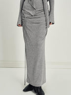 someonesometimes Viscose Knit Pullover Two Piece Heather Grey Crewneck Women Top & Skirt Sets
