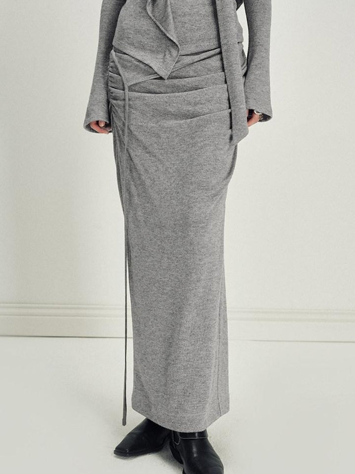 someonesometimes Viscose Knit Pullover Two Piece Heather Grey Crewneck Women Top & Skirt Sets