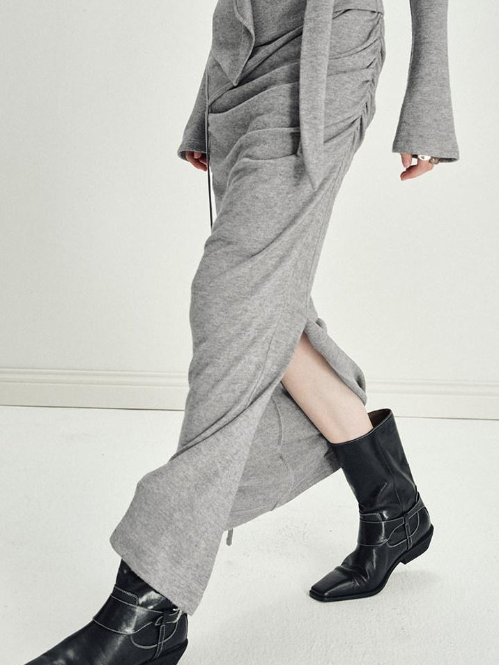someonesometimes Viscose Knit Pullover Two Piece Heather Grey Crewneck Women Top & Skirt Sets