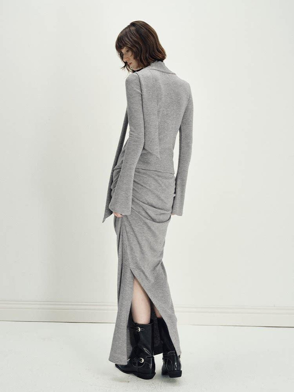 someonesometimes Viscose Knit Pullover Two Piece Heather Grey Crewneck Women Top & Skirt Sets