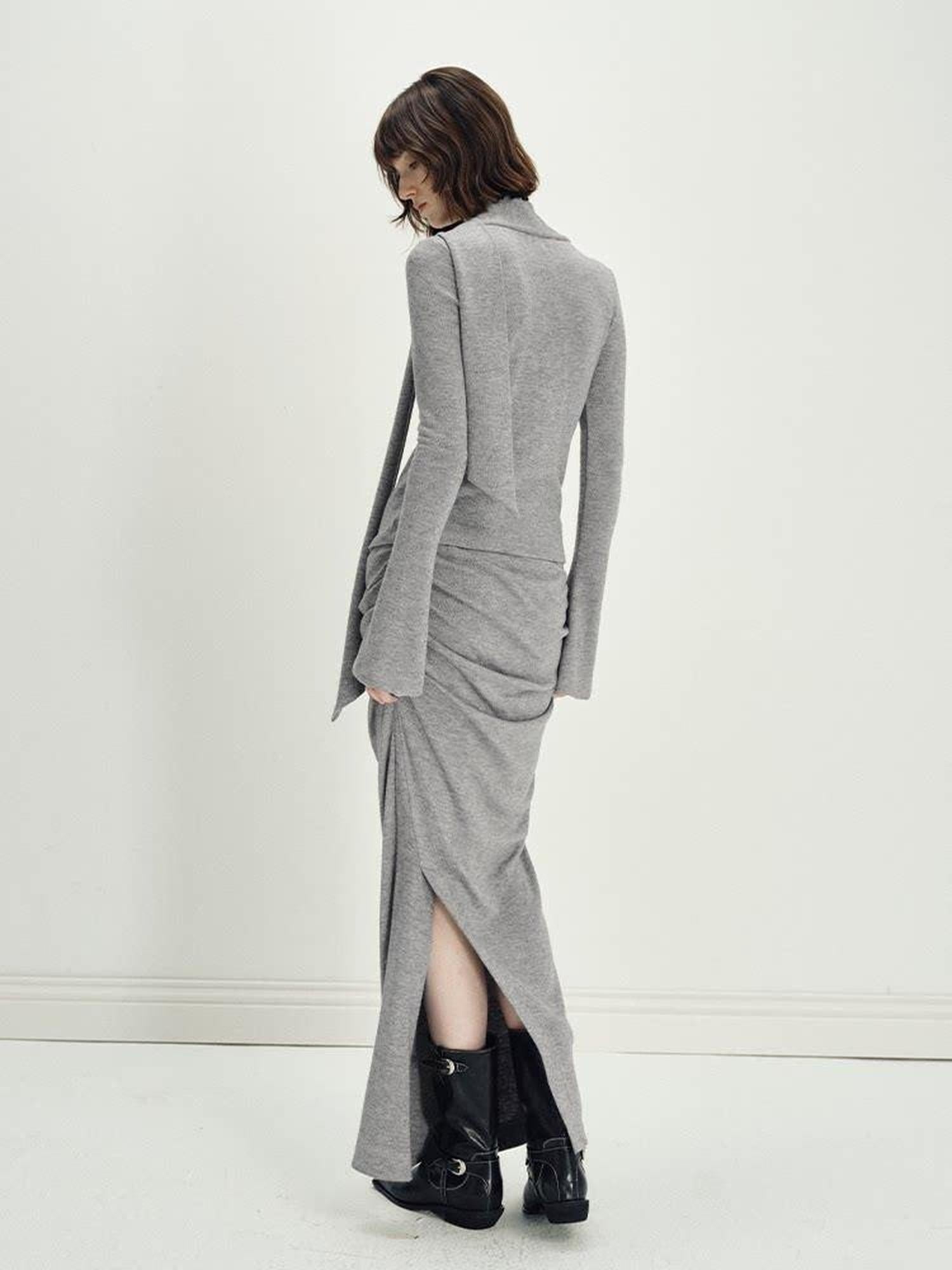 someonesometimes Viscose Knit Pullover Two Piece Heather Grey Crewneck Women Top & Skirt Sets