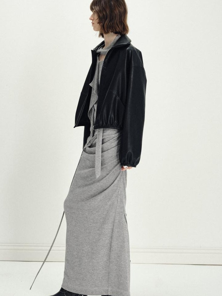 someonesometimes Viscose Knit Pullover Two Piece Heather Grey Crewneck Women Top & Skirt Sets