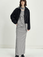 someonesometimes Viscose Knit Pullover Two Piece Heather Grey Crewneck Women Top & Skirt Sets