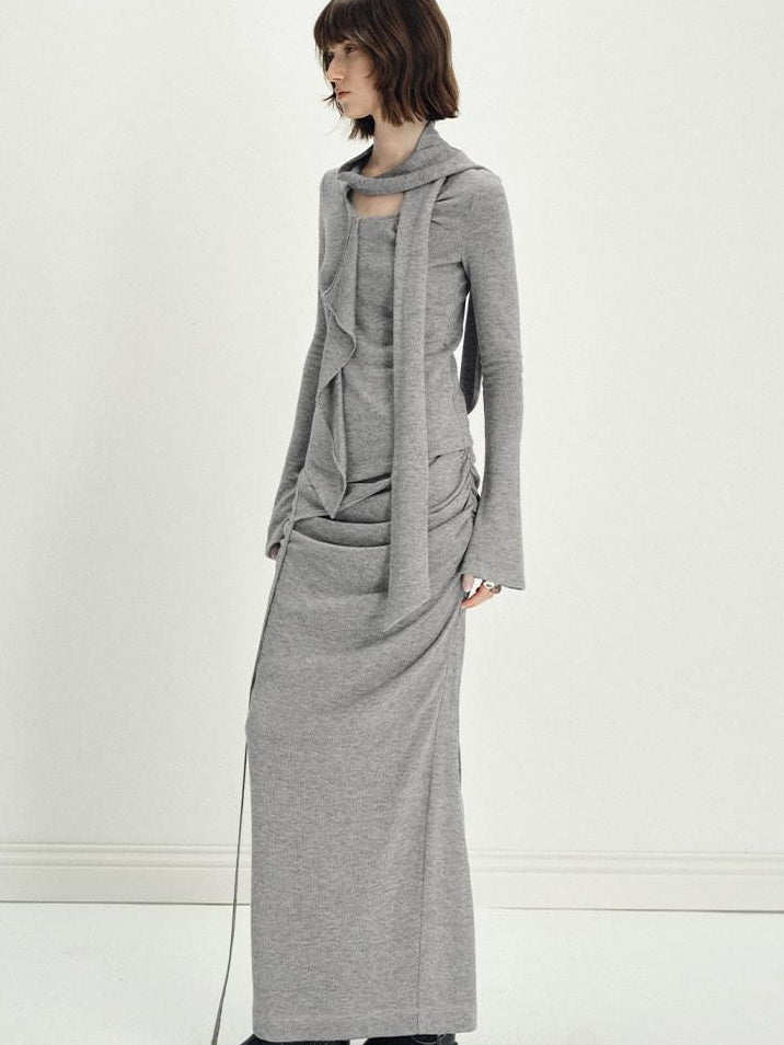 someonesometimes Viscose Knit Pullover Two Piece Heather Grey Crewneck Women Top & Skirt Sets