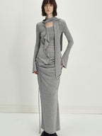 someonesometimes Viscose Knit Pullover Two Piece Heather Grey Crewneck Women Top & Skirt Sets