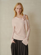 someonesometimes Viscose Nylon Blend Slim One Shoulder Tie Long Sleeve Women Dusty Pink Top
