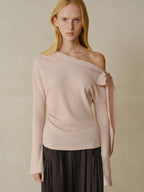 someonesometimes Viscose Nylon Blend Slim One Shoulder Tie Long Sleeve Women Dusty Pink Top