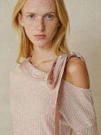 someonesometimes Viscose Nylon Blend Slim One Shoulder Tie Long Sleeve Women Dusty Pink Top