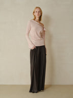someonesometimes Viscose Nylon Blend Slim One Shoulder Tie Long Sleeve Women Dusty Pink Top