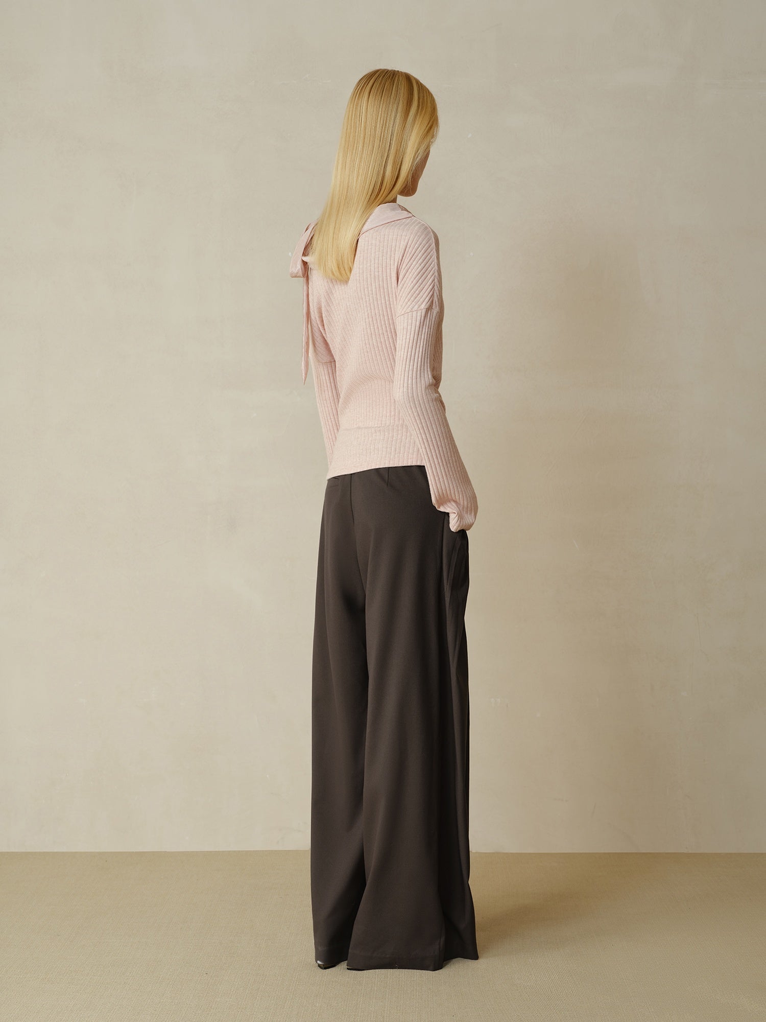 someonesometimes Viscose Nylon Blend Slim One Shoulder Tie Long Sleeve Women Dusty Pink Top