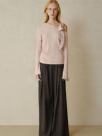 someonesometimes Viscose Nylon Blend Slim One Shoulder Tie Long Sleeve Women Dusty Pink Top