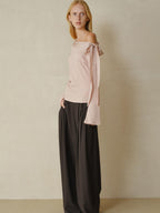 someonesometimes Viscose Nylon Blend Slim One Shoulder Tie Long Sleeve Women Dusty Pink Top