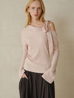 someonesometimes Viscose Nylon Blend Slim One Shoulder Tie Long Sleeve Women Dusty Pink Top