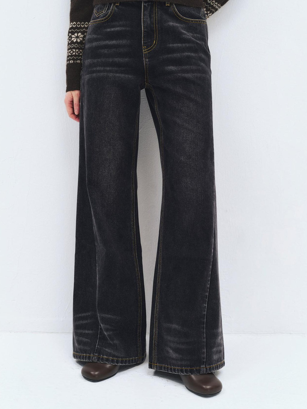 someonesometimes Washed High Waist Slim Retro Button Fly Womens Dark Gray Jeans