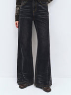 someonesometimes Washed High Waist Slim Retro Button Fly Womens Dark Gray Jeans