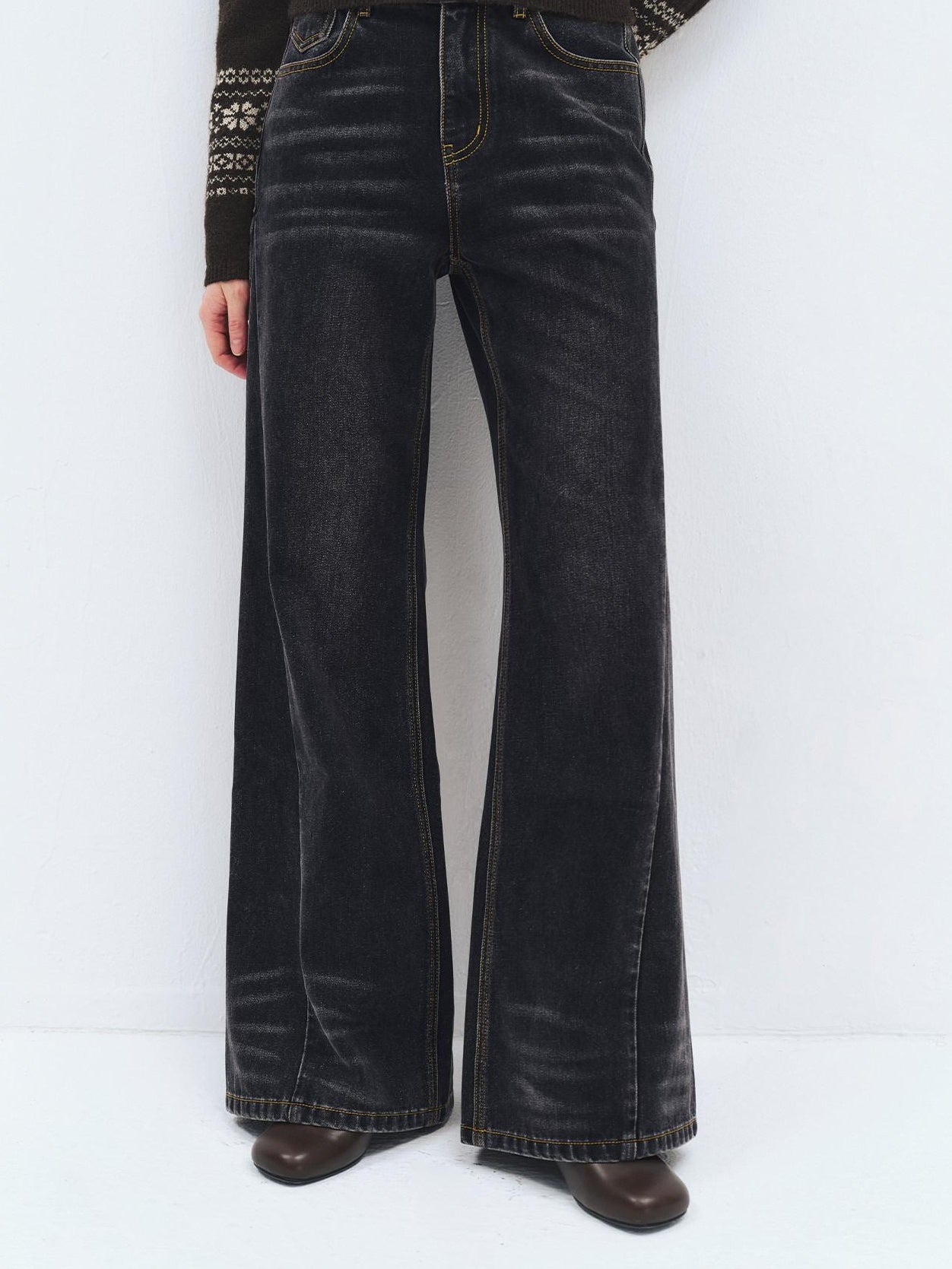 someonesometimes Washed High Waist Slim Retro Button Fly Womens Dark Gray Jeans